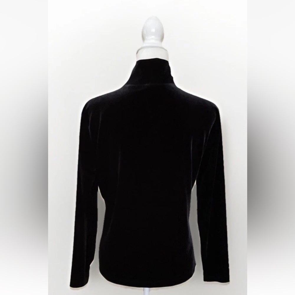 Chico's 1 Sz M Velvet Mock Neck Long Sleeve Stretch Top Black Classic Whimsgoth - Picture 2 of 9